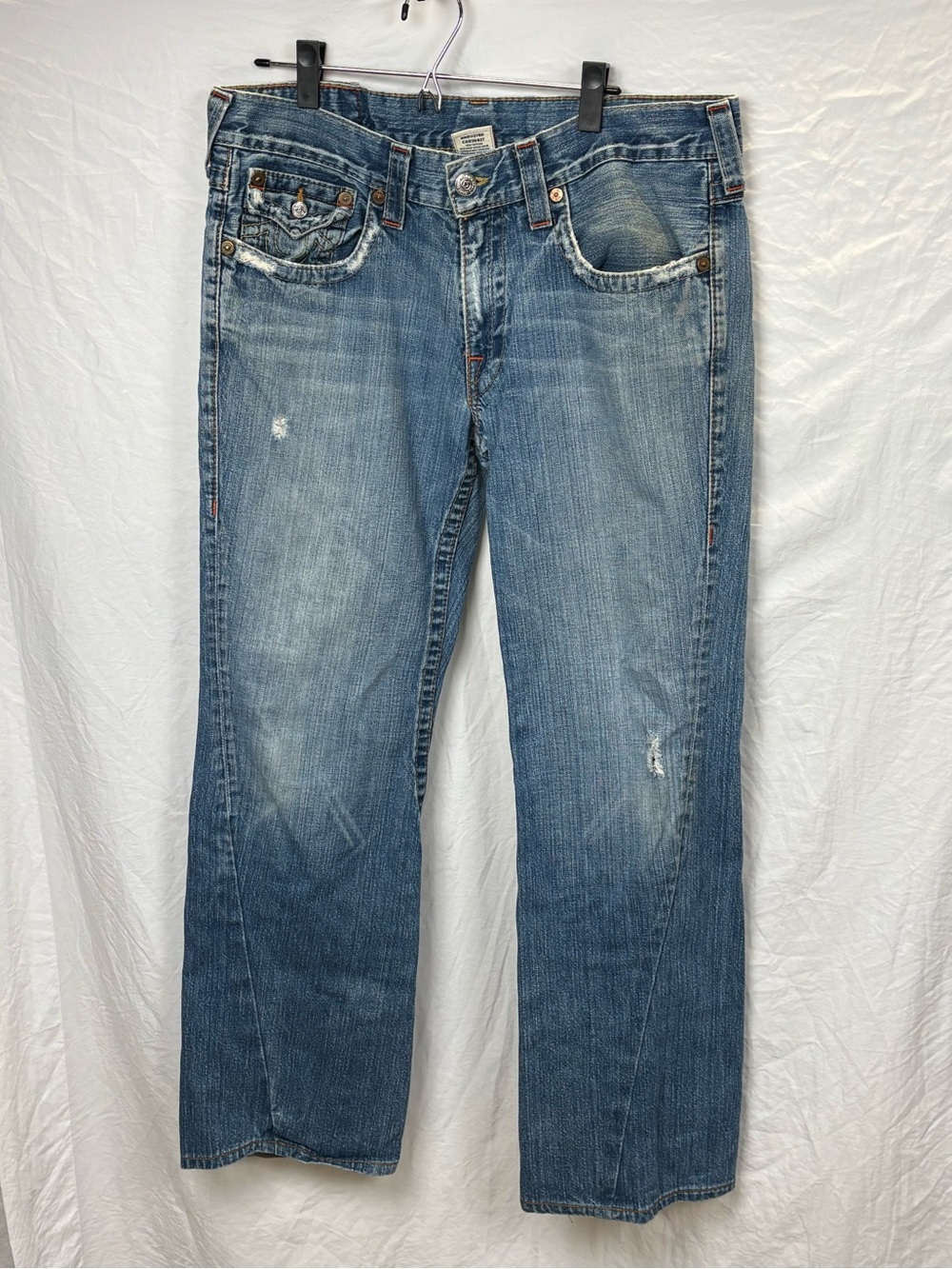 True Religion Classic Men's Joey 36 33 Blue Washed Straight-Leg Jeans
